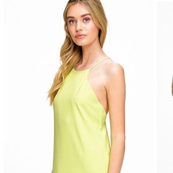 Lime green chiffon sleeveless halter hi-lo dress - Picture 7 of 12